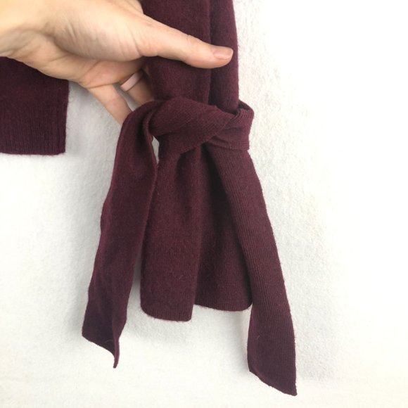 Brown Allan Women's Size Small Burgundy Merino Wool Yak Tie Sleeve Knit Sweater - Picture 3 of 8